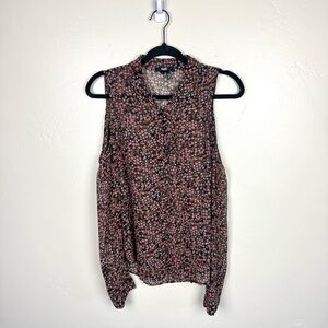 PAIGE Silk Floral Blouse Tie Neck Cutout Shoulder Boho Romantic Top